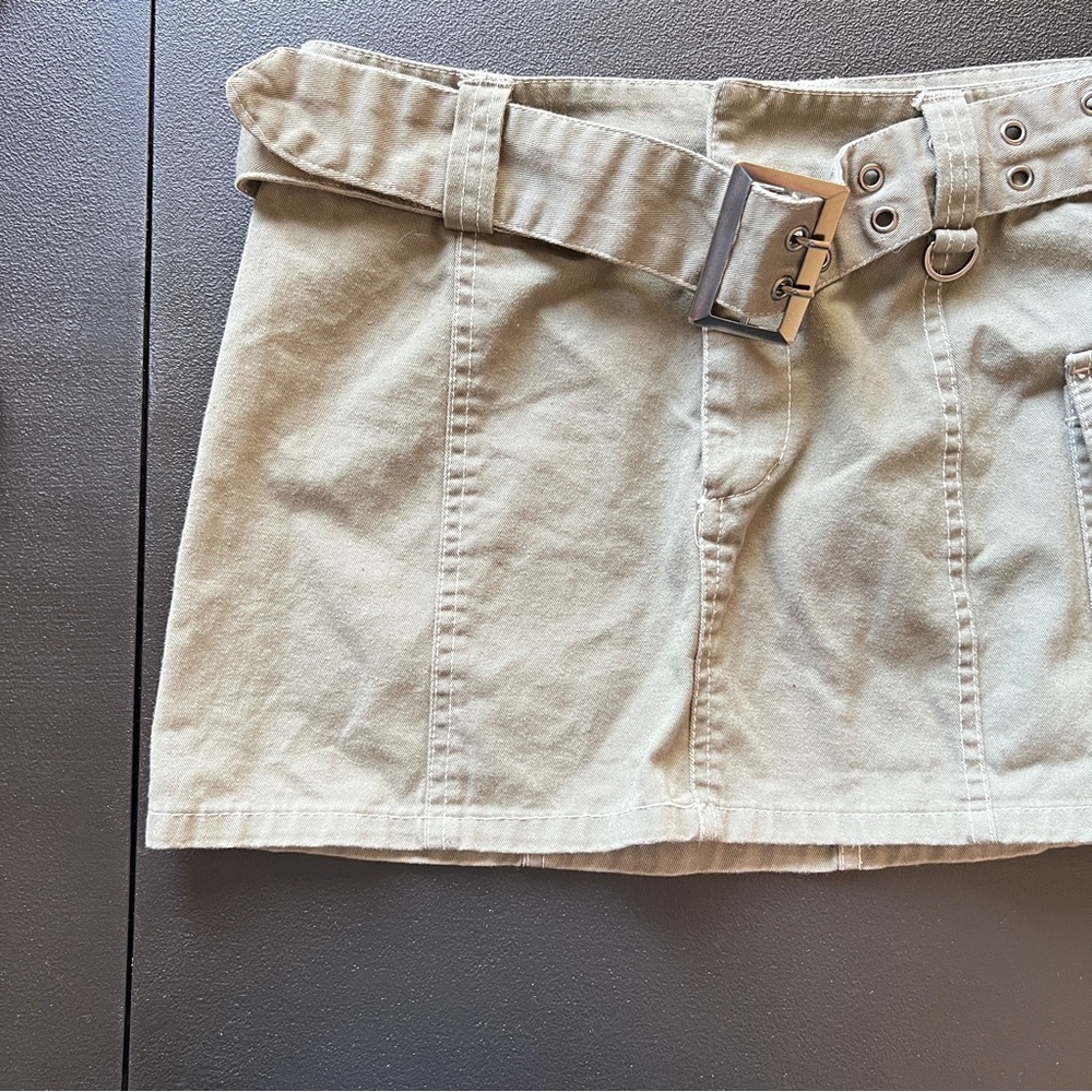 Y2K Cargo Mini Skirt with Belt Khaki Green Low Rise Utility Skirt Size Medium - Picture 2 of 10